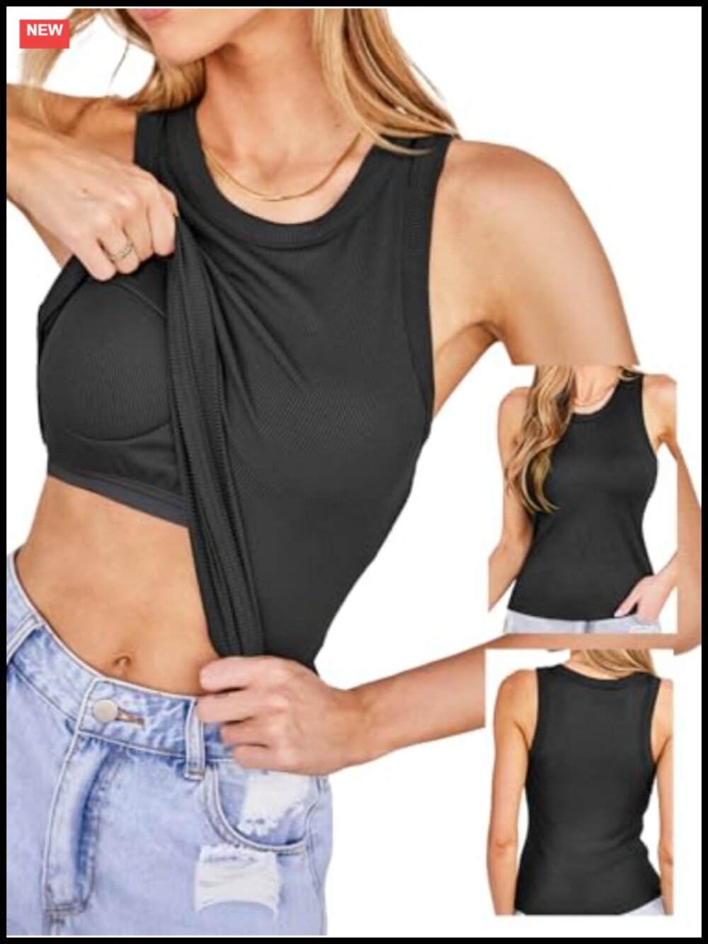Built in Bra Ribbed Tank Top Sleeveless Summer Basic Women's Top